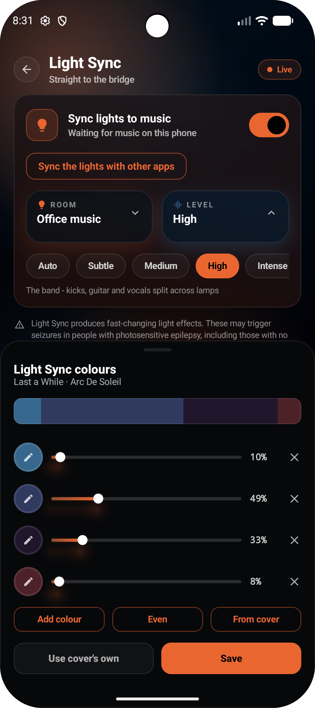 CAMusic Light Sync on a phone