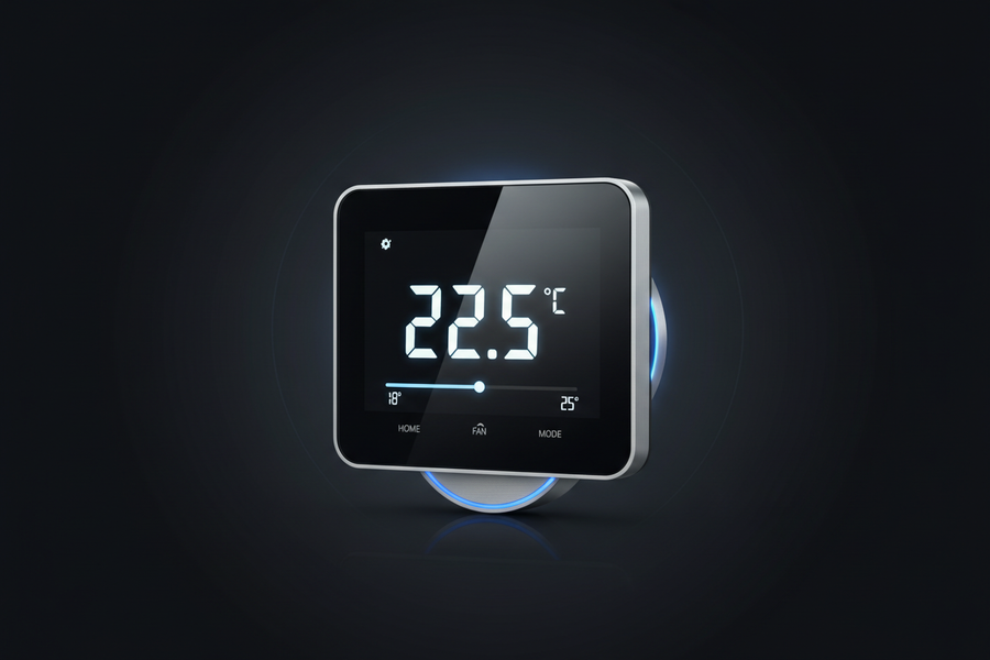 smart thermostat, simple, dark background