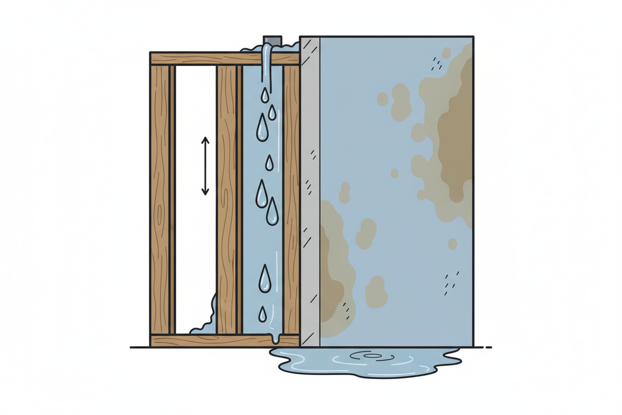 Water leak behind wall, simple picture